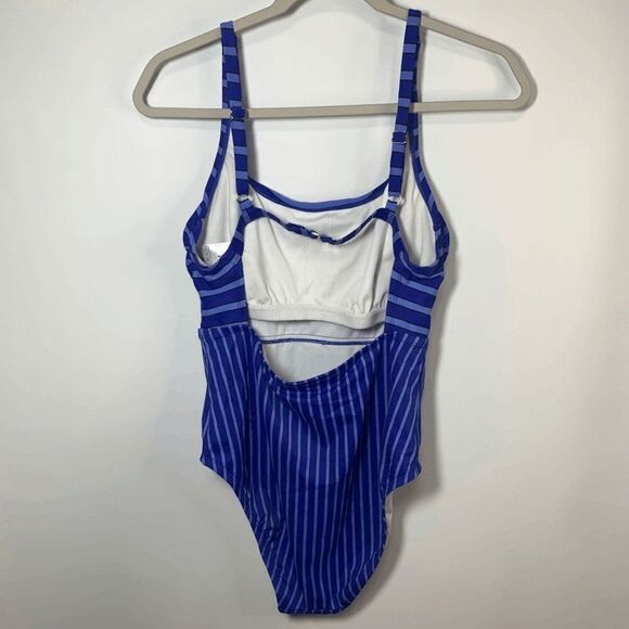 ECO Beach One Piece Blue Black Striped Swim Suit Size Medium - Picture 2 of 8